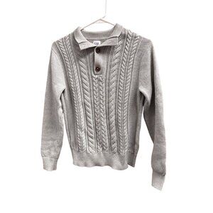 Gap Kids XL 14/16 Gray Cable Knit Cotton Pullover Sweater With Button Collar